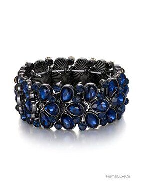Vintage Art Deco Crystal Stretch Bracelet, 3 Layer Teardrop for Prom